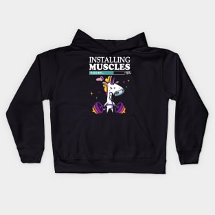 Unicorn Installing muscles please wait Kids Hoodie